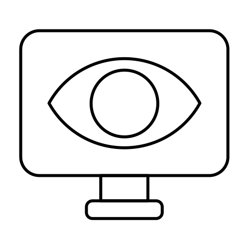 Monitor icon with an eye on the screen, signaling visibility or viewing mode