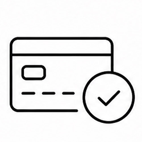 Credit card icon with a circular checkmark indicating verification or approval of payment
